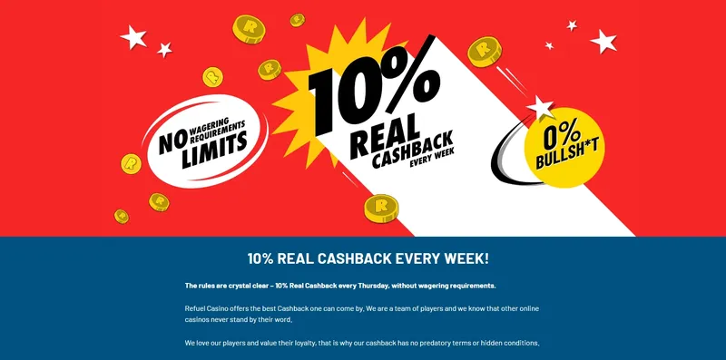 Refuel Casino 10% Real Cashback